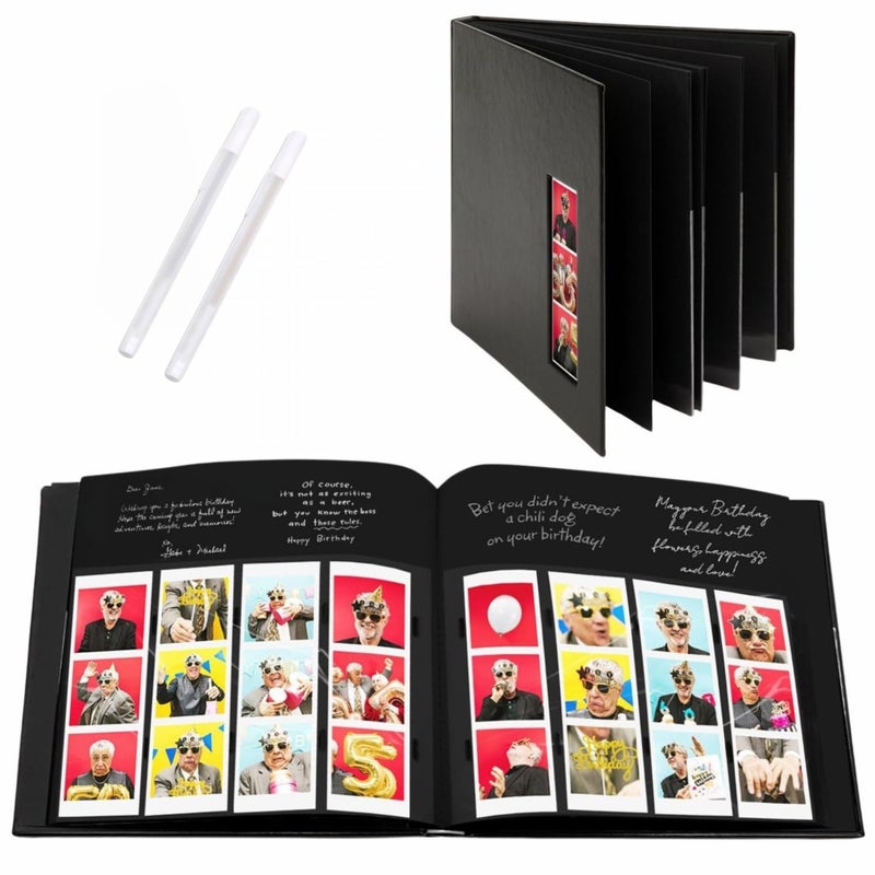 pbf PHOTO BOOTH FRAMES PBF (1 Pack) Photo Booth Album, Guest Book with 2x6 Clear Picture Inserts, Black Cover with Plastic Sleeves & Black Pages, Scrapbook Album for Photo Strips, Memory Book, Wedding, and Baby Showers - Image 1